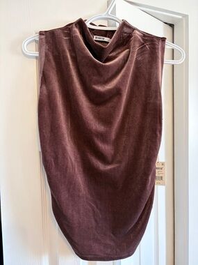 Devoted Sleeveless Velvet Cowl Neck Top - Deep Brown